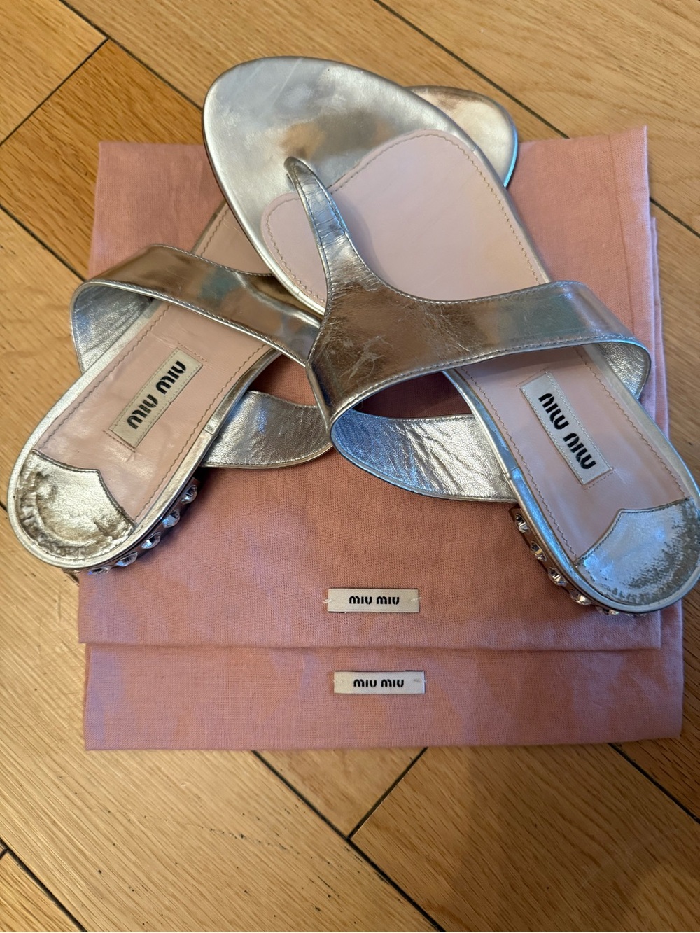Miu Miu Silver Metallic Slide Mules